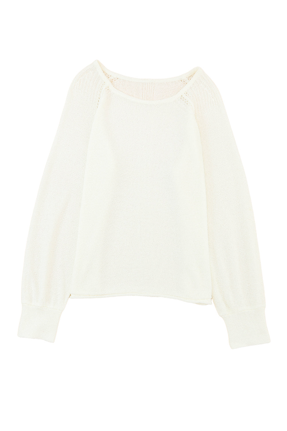 White Long Sleeve Cutout Shoulder Relaxed Sweater