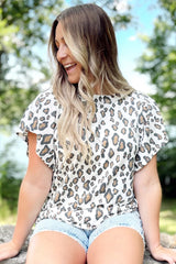 Leopardo de estampado alto blanco con mangas de mariposa