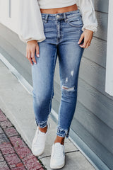 Jean Skinny Effiloche Light blue with ankle