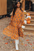 Robe midi orange à imprimé géométrique occidental et volants à plusieurs niveaux, coupe ample