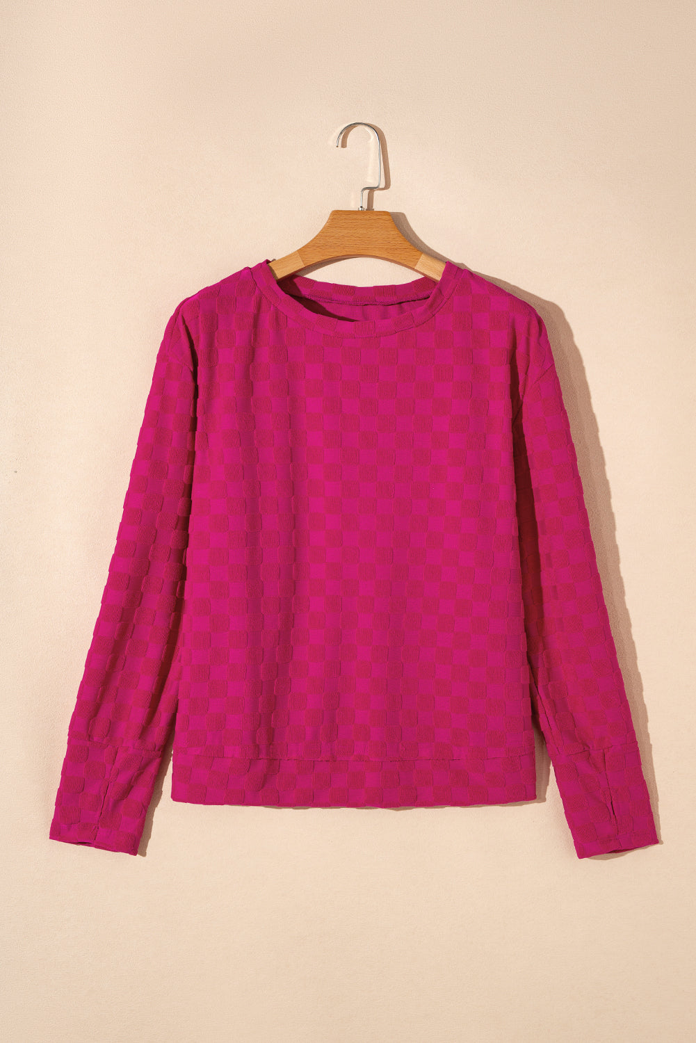 Rose Red Solid Textured Thumbhole Sleeve Top