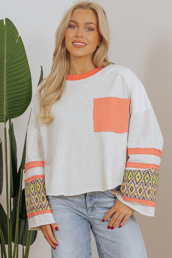 Loose Mineral Wash Top with Western Aztec Patch Apricot