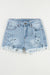 Short en jean taille haute déchiré bleu clair à ourlet brut