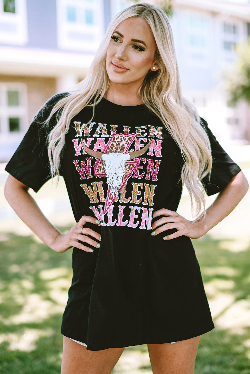 Schwarz Wallen Cowskull Grafik übergroße T -Shirt