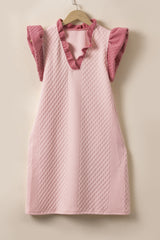 Textured mini-Right-red with puffy and ruffle sleeves and light pin v-neck
