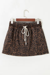 Jupe-short en jean imprimé léopard marron