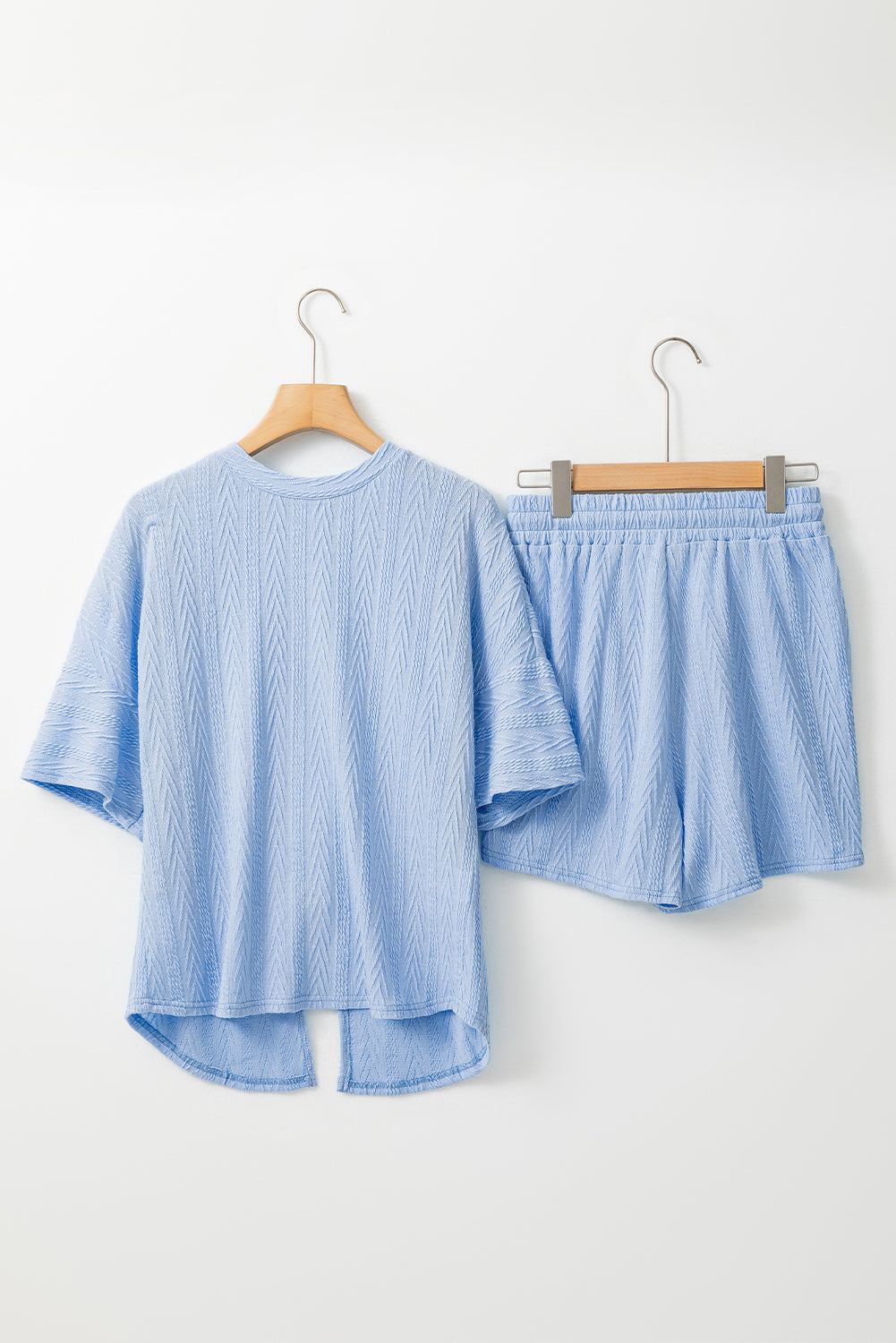 Beau Blue strukturierte geknöpfte T -Shorts -Shorts Set