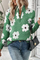 Suéter verde con motivo floral y medio zip *