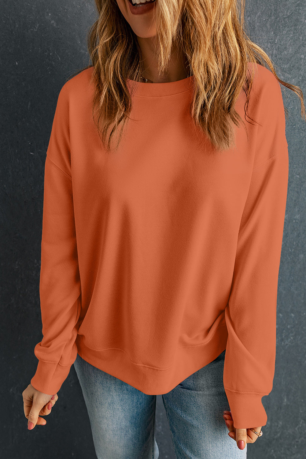 Sudadera de metal de cuello tripulado clásico sólido de naranja