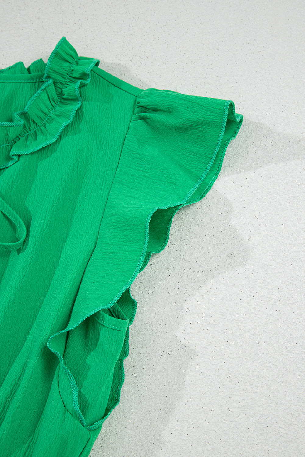 Bright green v-neck slit dress with elastic ruffle waist