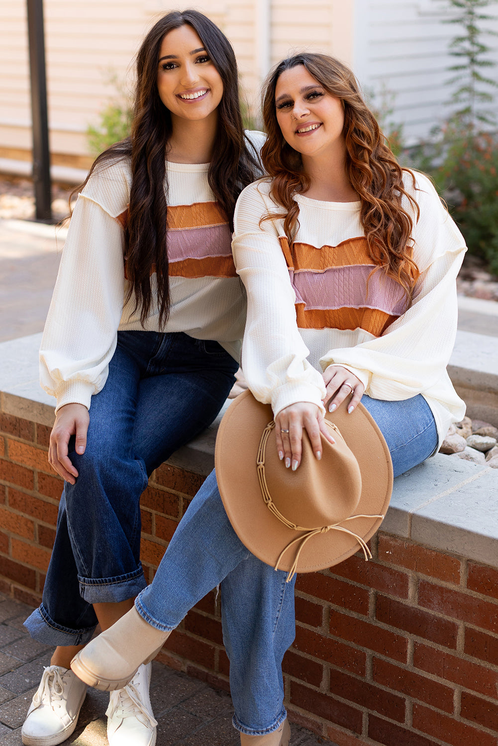 White top with drooping sleeve in patchwork knit *