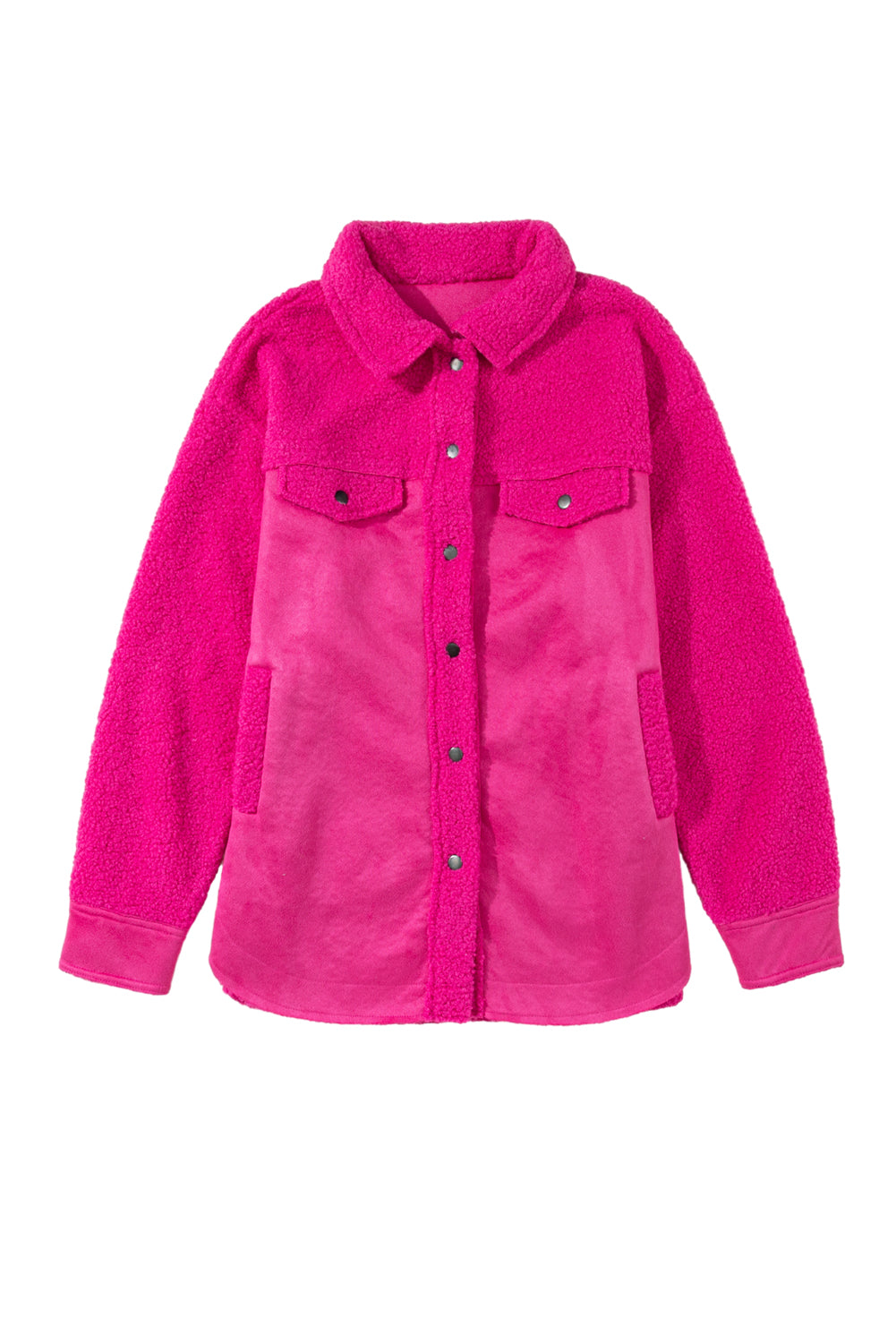 Shacket abbottonate per patchwork in sherpa in cambio rosa brillante