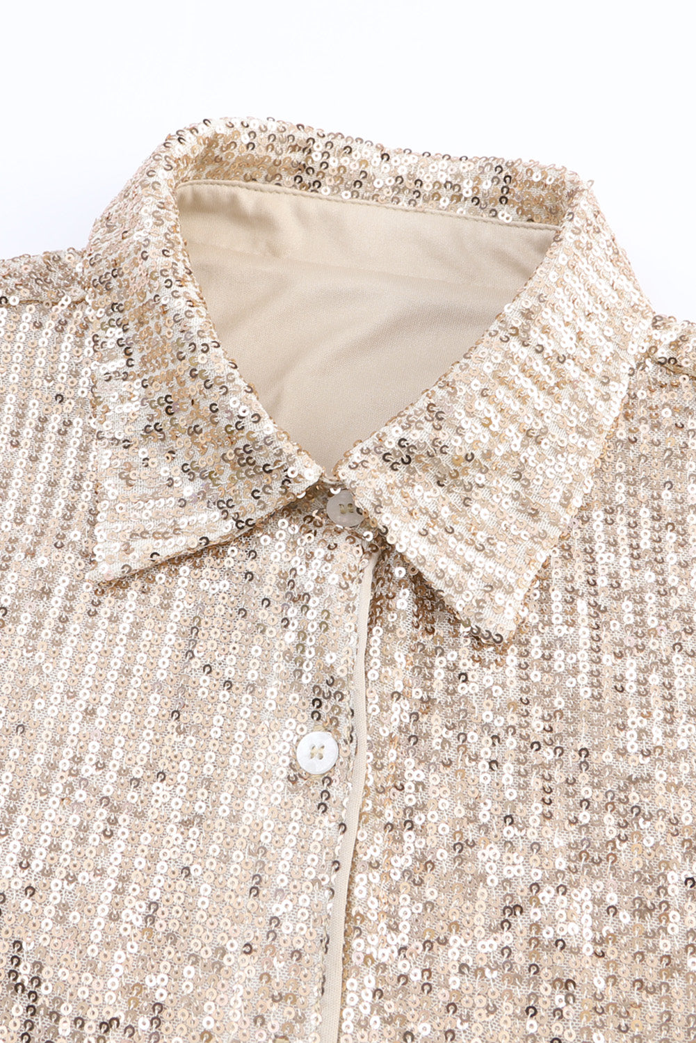 Abricot Sequin Collared Buste Pocket Buttonned Shirt