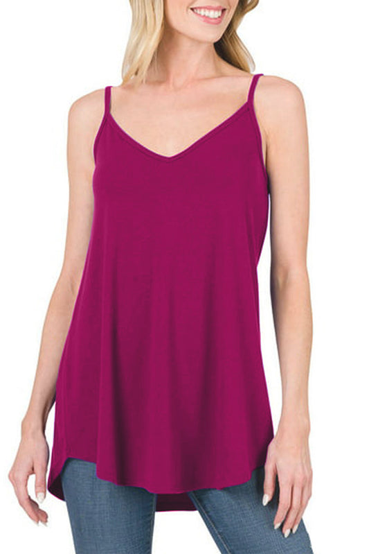 Pitaya rosa Spaghetti-Riemen V-Ausschnitt Flowy Tunic Tank Top