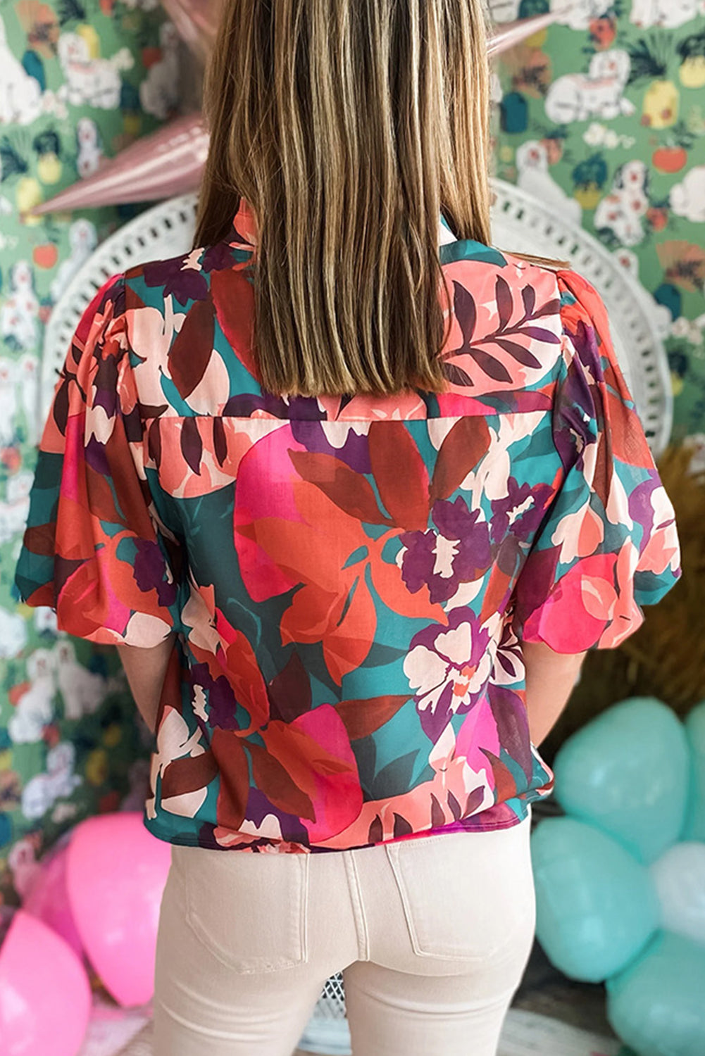 Blouse à col en V cranté à  rose-A WOMAN WE LOVE