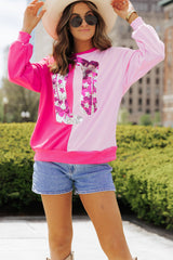 Graphic sweatshirt with Cow Girl Boots with glitter and pink color blocks