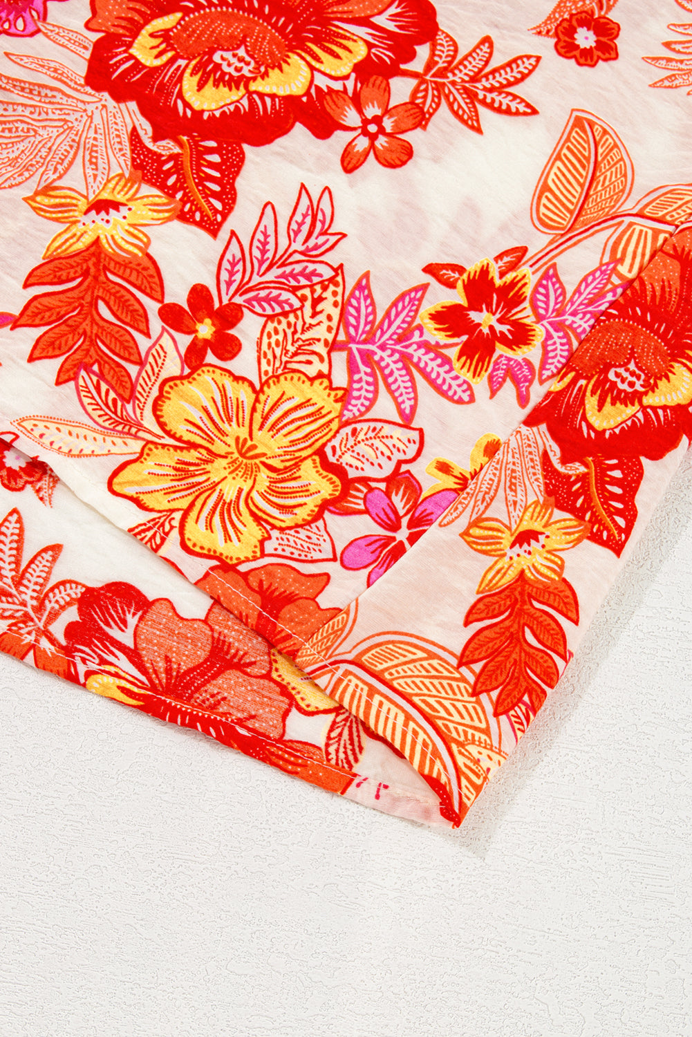 Chemisier à imprimé floral et bouton perlé avec trou de serrure à manches longues bouffantes orange-A WOMAN WE LOVE