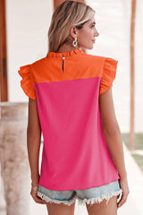 Blouse orange bicolore à volants et manches flottantes-A WOMAN WE LOVE