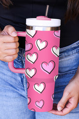 Thermos Cup estampado Red Rose Heart Día de San Valentín con mango de 40 oz