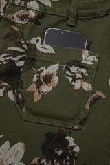 Jean droit vintage à imprimé floral avec poche plaquée carrée et ourlet brut vert