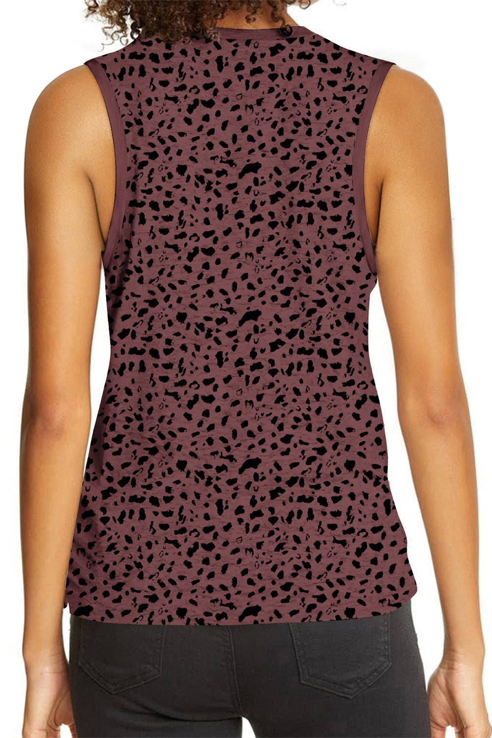 Bright Red Leopard Print Crew Neck Tank Top