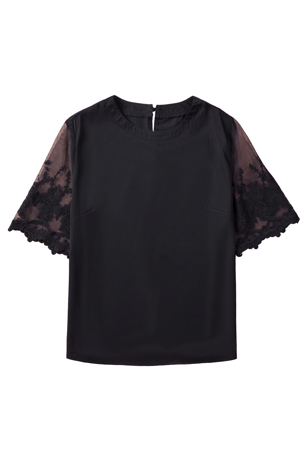 Patchwork à manches de dentelle florale noire Top