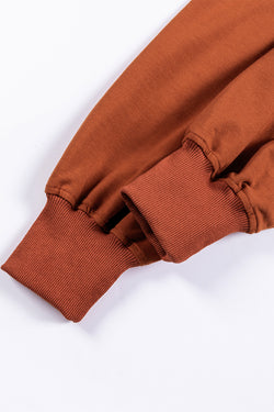 Oversized chestnut V-neck hoodie with kangaroo pocket