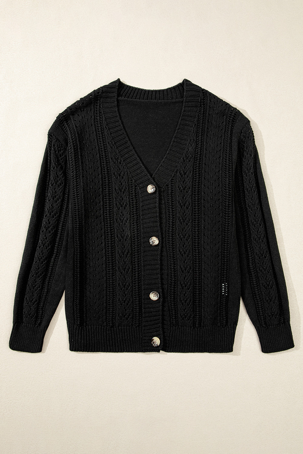 Cardigan pull noir à épaules tombantes en tricot ouvert