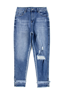 Jean Skinny Effiloche azul claro con tobillo