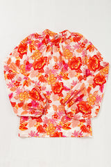 Chemisier à imprimé floral et bouton perlé avec trou de serrure à manches longues bouffantes orange-A WOMAN WE LOVE