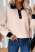 Oatmeal Textured Contrast Trim Button-Down Sweatshirt