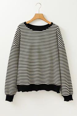 Long sleeve top and drooping shoulders with black stripes