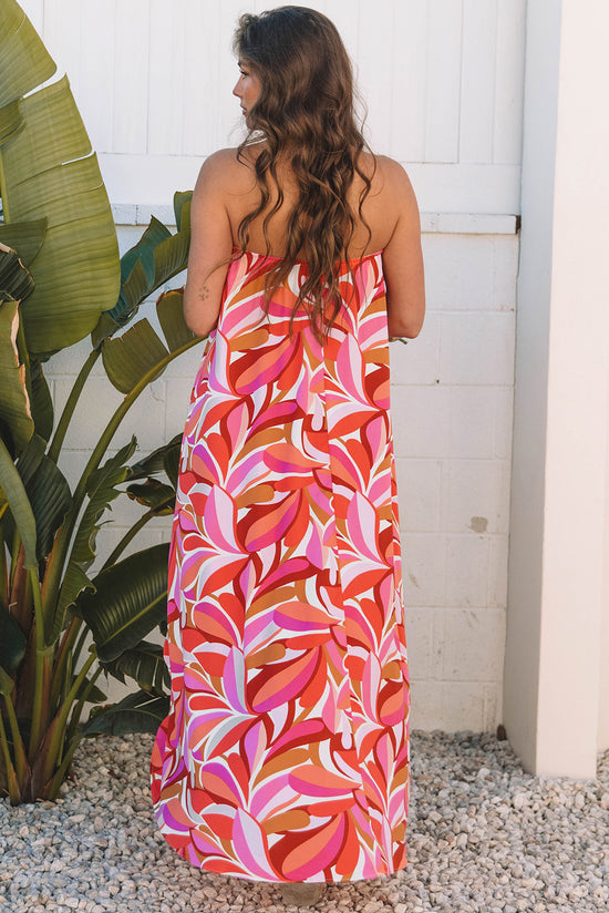 Vacay dress high and low strip with pink flowers *