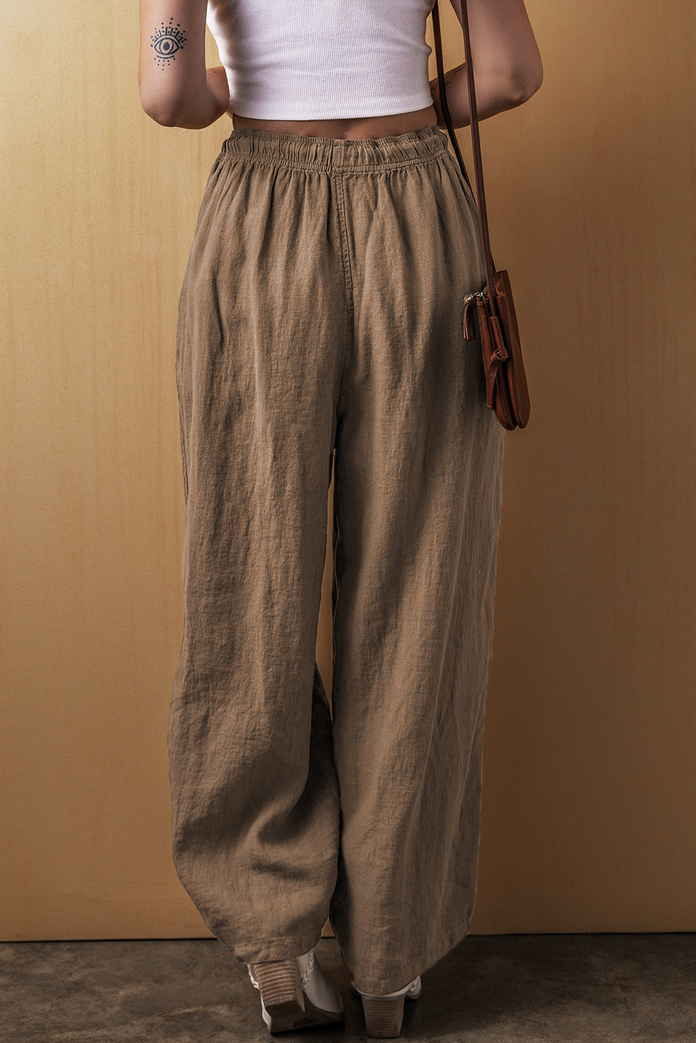 Pantalon large en coton et lin avec cordon de serrage à la taille Desert Palm
