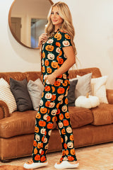 Ensemble pyjama chemise à manches courtes à motif d'Halloween orange-A WOMAN WE LOVE