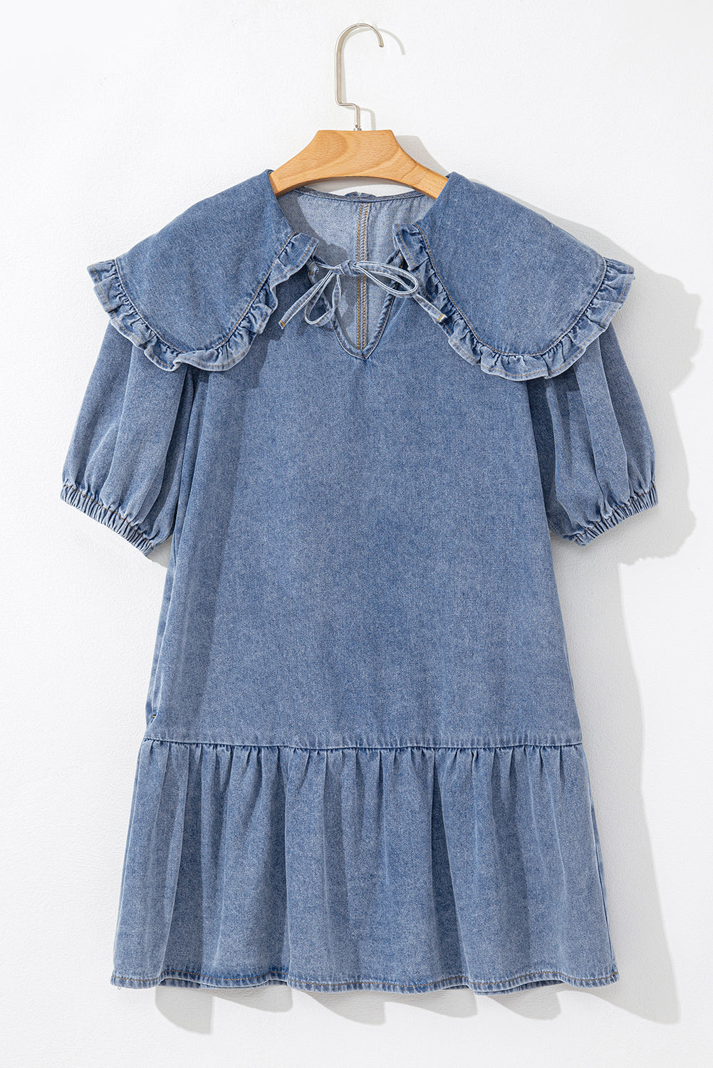 Mini-robe en jean bleu crépuscule avec poches latérales *