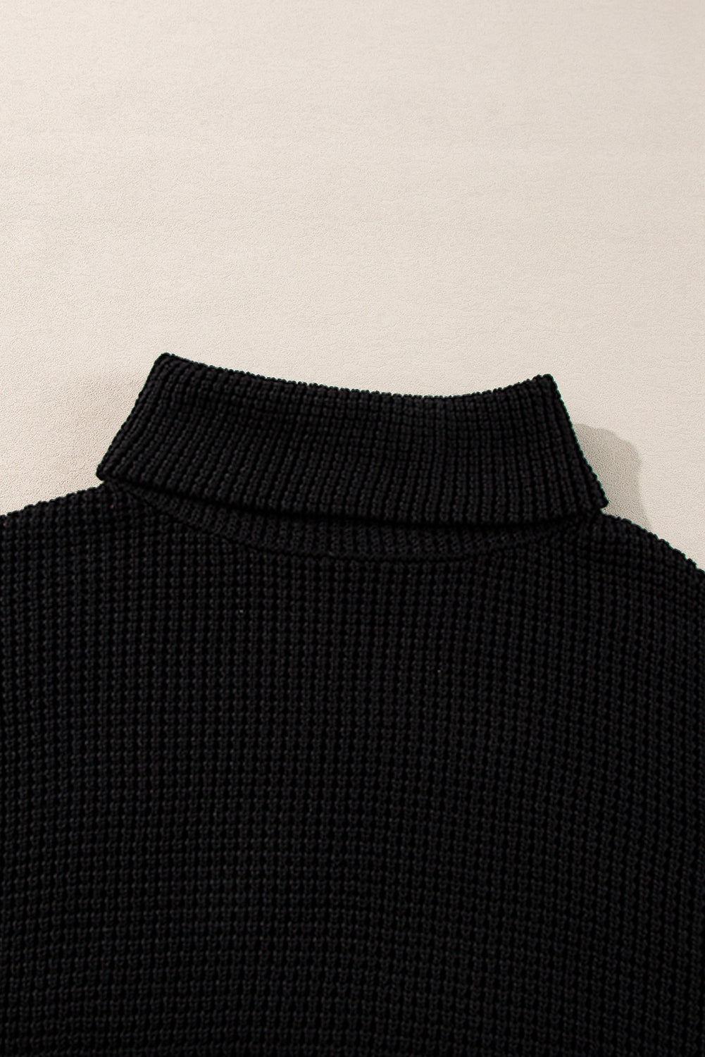 Black Striped Plaid Patchwork Waffle Knit Turtleneck Sweater