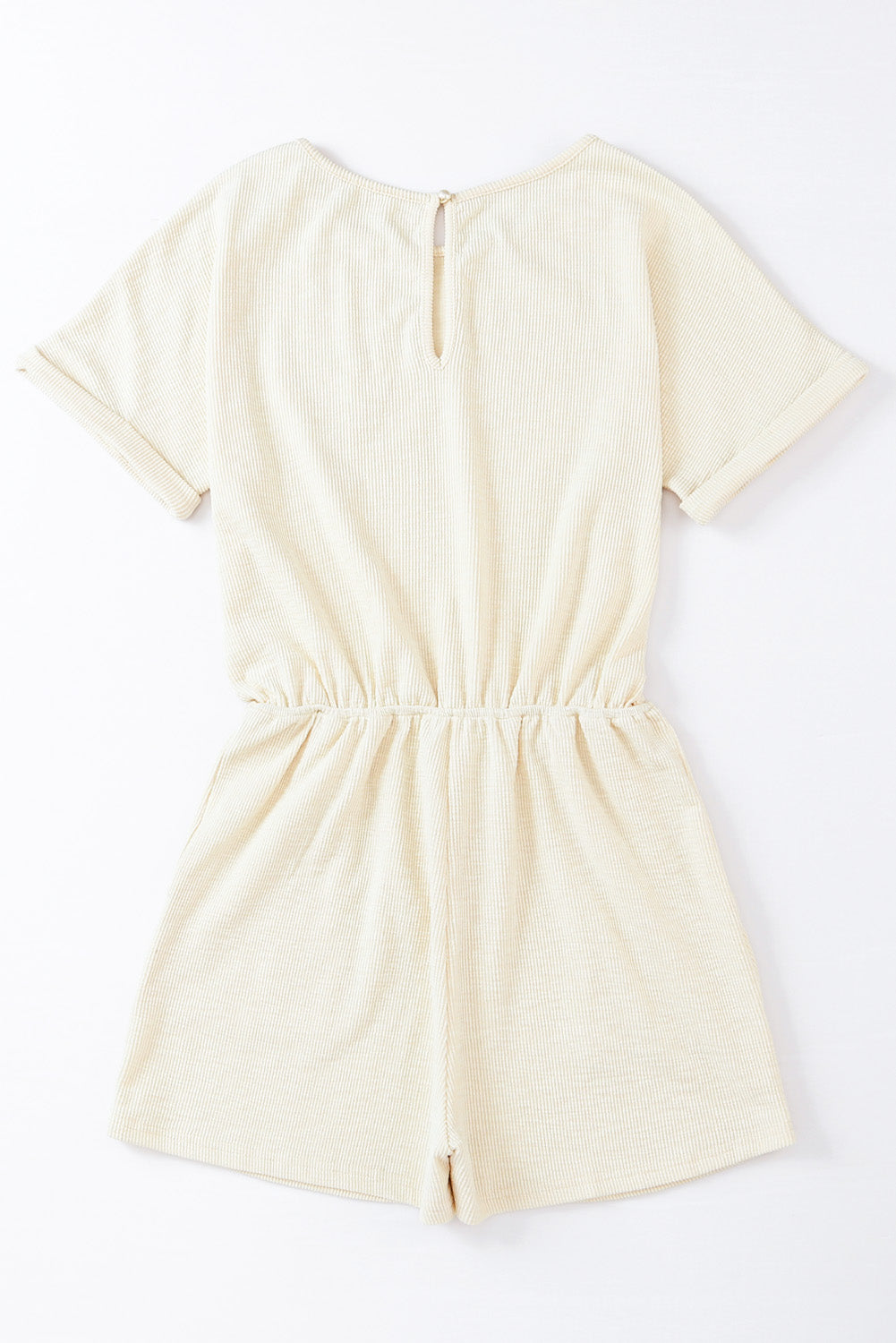 Beige ribbed romper with elastic waist