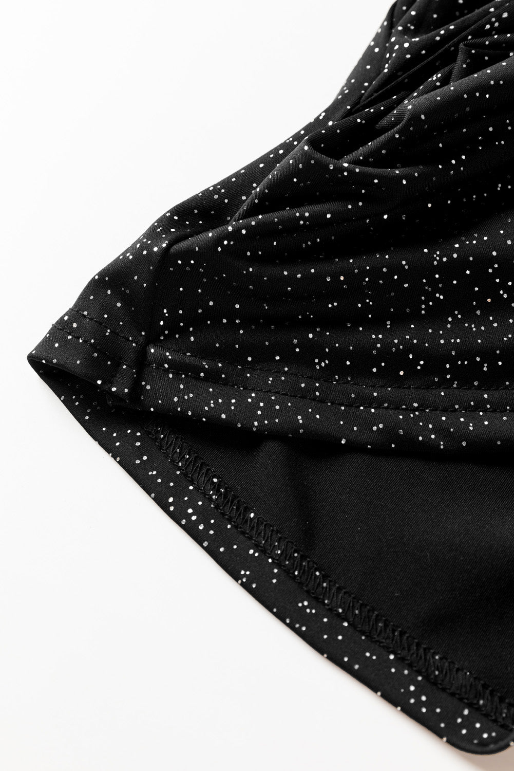 Black à paillettes noires enveloppe en V ourlet à manches bouffées