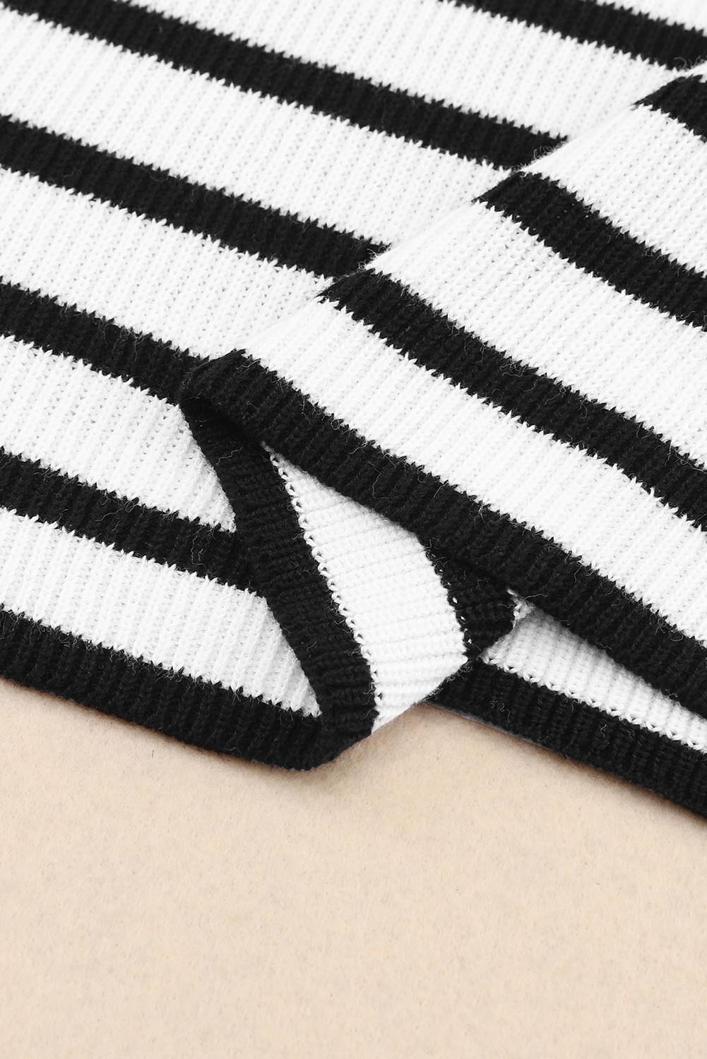 Stripe Colled V Neck Lightweight Knit Casual Sweater