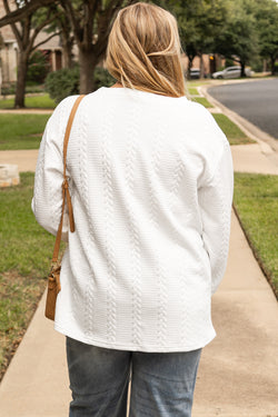 Sweat-shirt ample texturé blanc grande taille à torsades