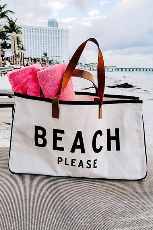 Spiaggia bianca per favore stampare la borsa di tela di grandi dimensioni