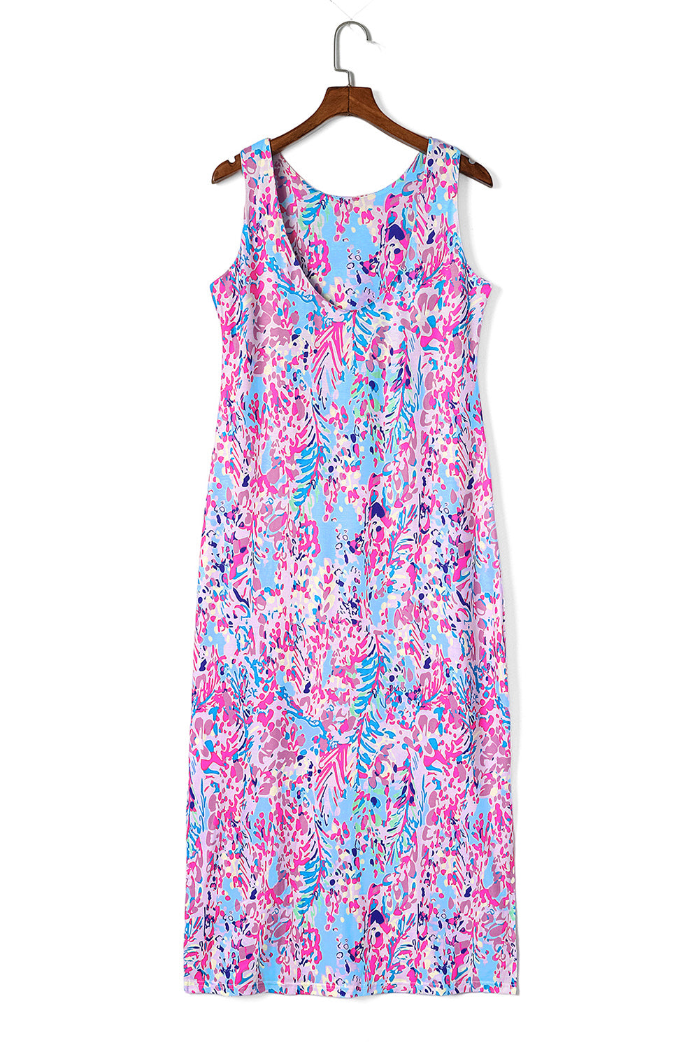 Robe maxi sans manches à imprimé floral abstrait violet