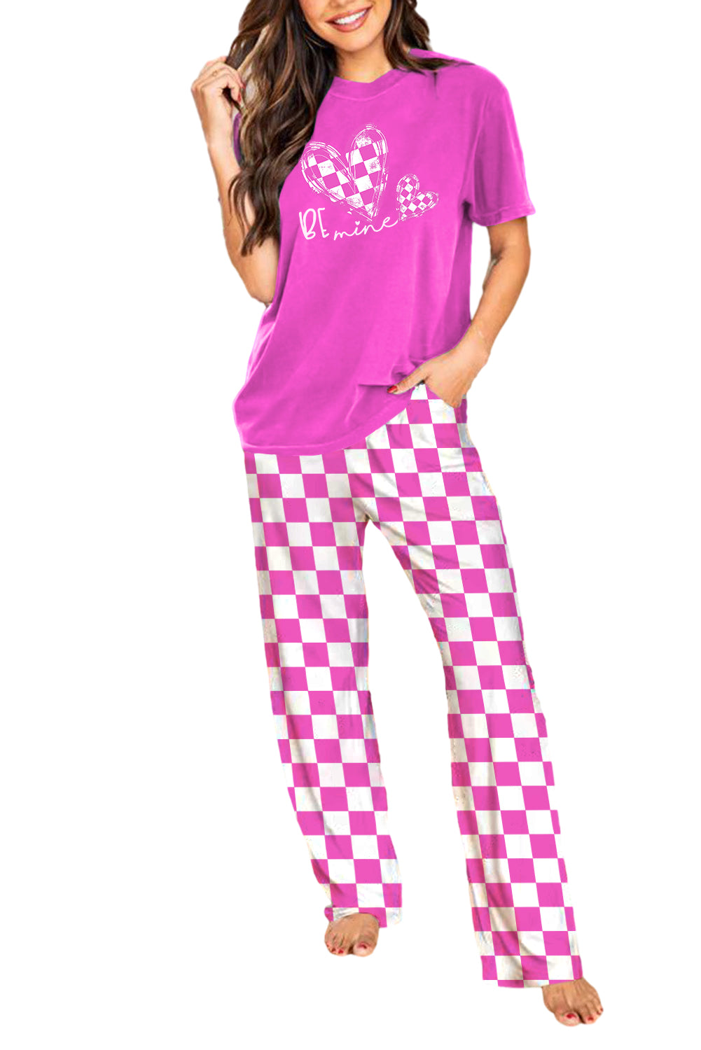 Leuchtend rosa Be -Drucken -T -Shirt und Hosen Lounge Set