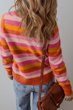 Orange round neck sweater with ribbed edges *