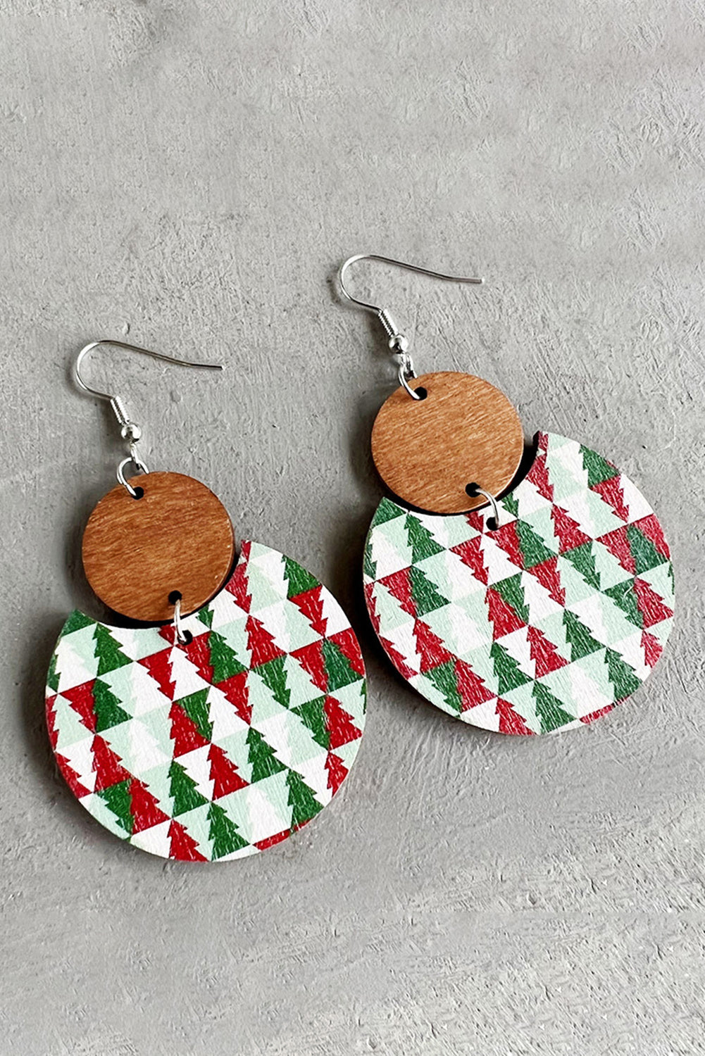 Boucles d'oreilles en bois à motif de damier de Noël vert foncé