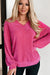 Rose Red Textured Long Sleeve V-Neck Top