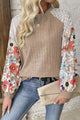 Long -sleeved ribbed blouse and floral patch pachemin