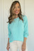 Aruba Blue Solid Color Wired Knit Crew Neck Top