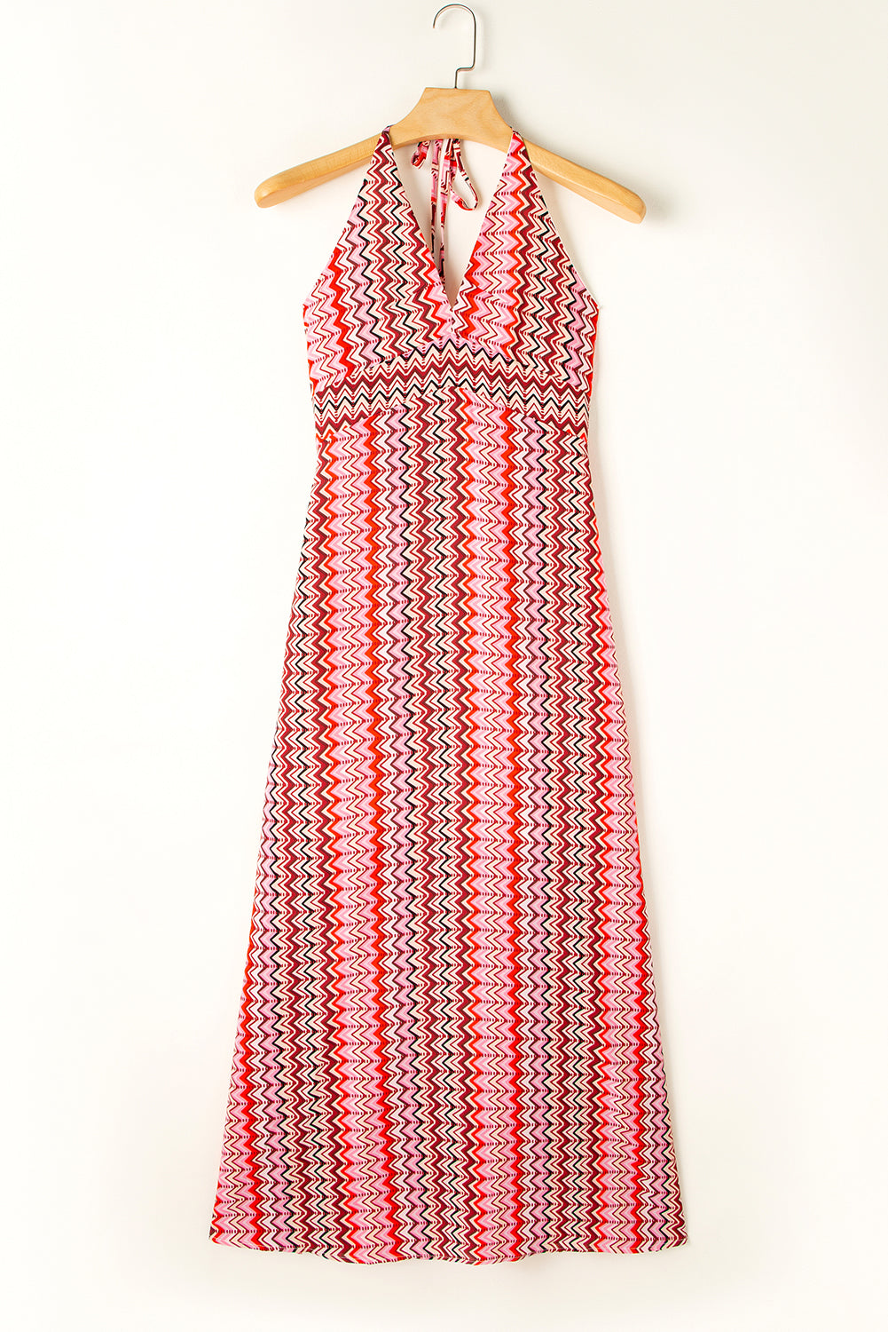 Roter Halfterhals Tribal Boho gedrucktes Rückenless Maxi Kleid